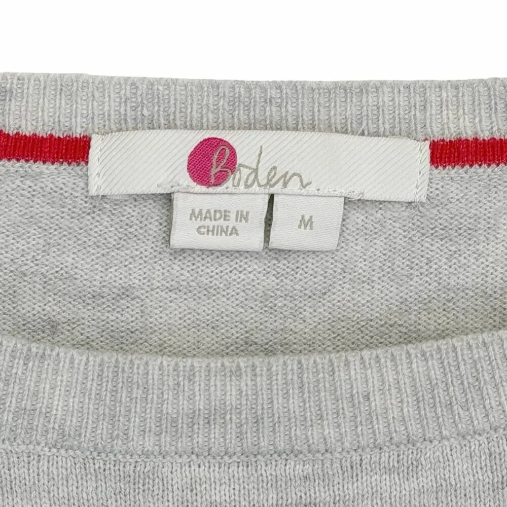 BODEN Muriel Wool Blend Sweater Womens M Balloon Sleeve Light Gray Crewneck Knit